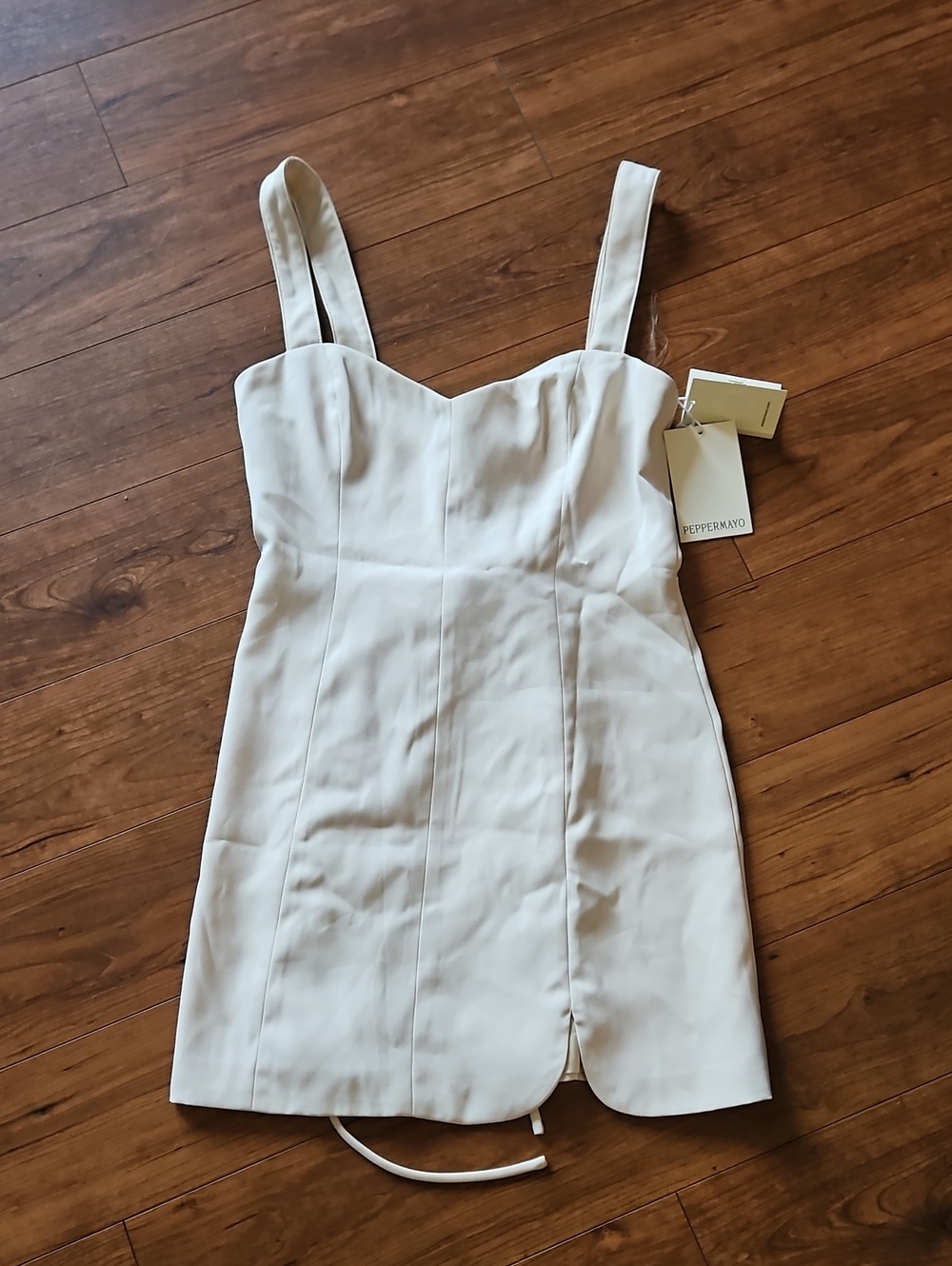 Peppermayo Cream Structured Sweetheart Mini Dress